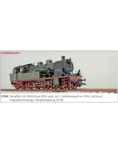 Locomotive vapeur ESU Locomotive à vapeur, H0, 8404 Essen KPEV, verte, Era I, LokSound, Dualsmoke, Attelage automatique, DC/AC
