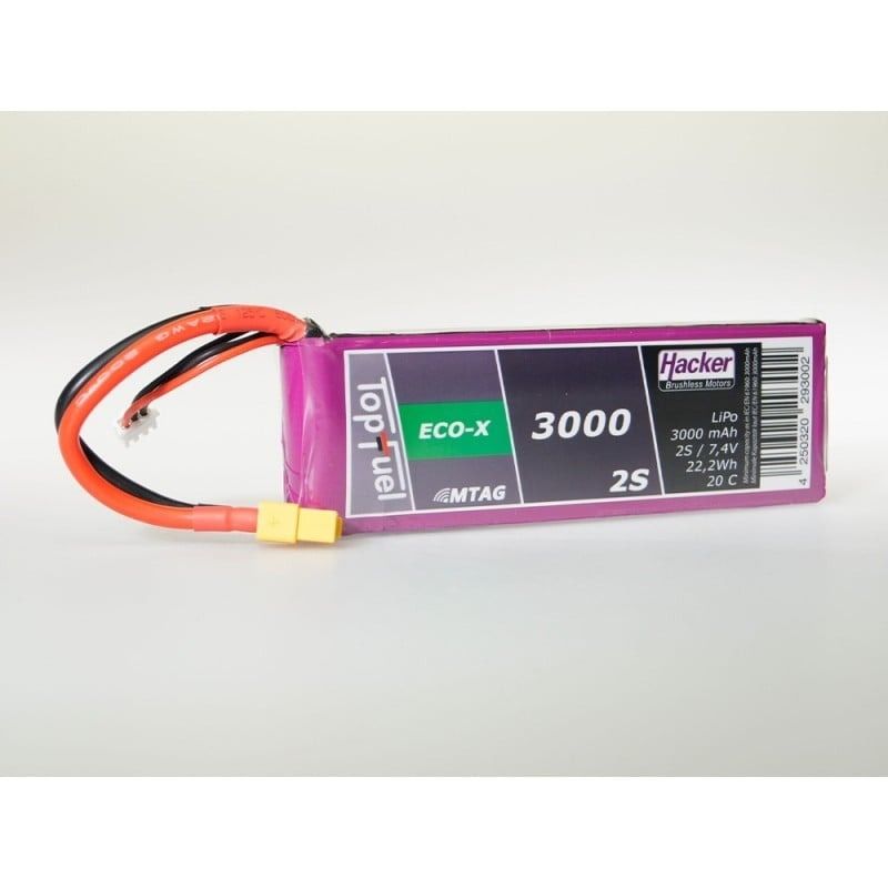 Modelisme rc Batterie Lipo Hacker TopFuel Eco-X MTAG 2S 7.4V 3000mAh 20C Prise XT60