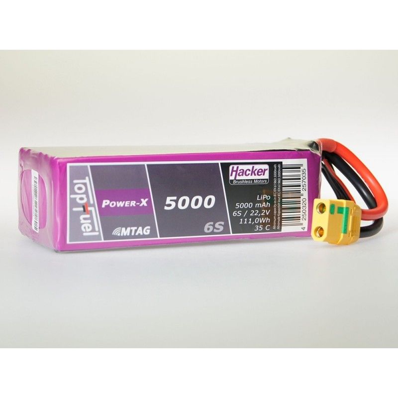 Batterie Lipo Hacker TopFuel Eco-X MTAG 6S 22.2V 5000mAh 20C Prise XT90S