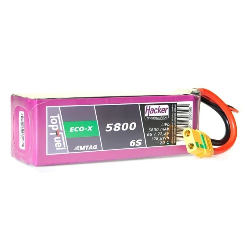 Batterie Lipo Hacker TopFuel Eco-X MTAG 6S 22.2V 5800mAh 20C Prise XT90S