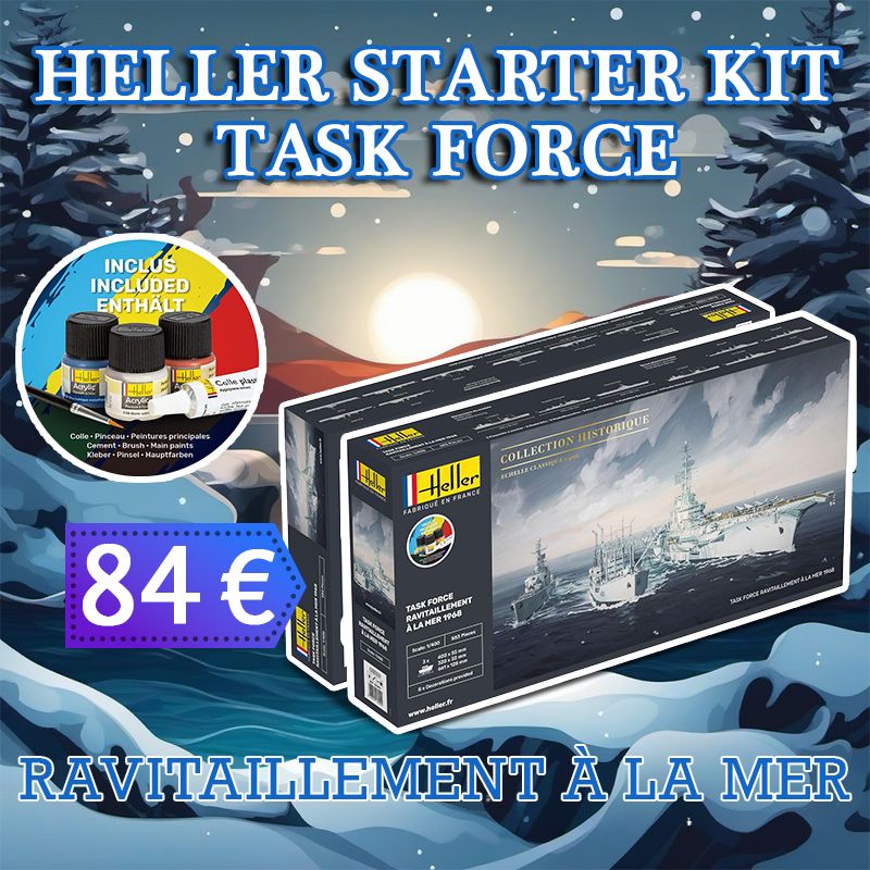 Maquette statique Heller Starter Kit Task Force - Ravitaillement à la mer 1968 1/400 av peinture